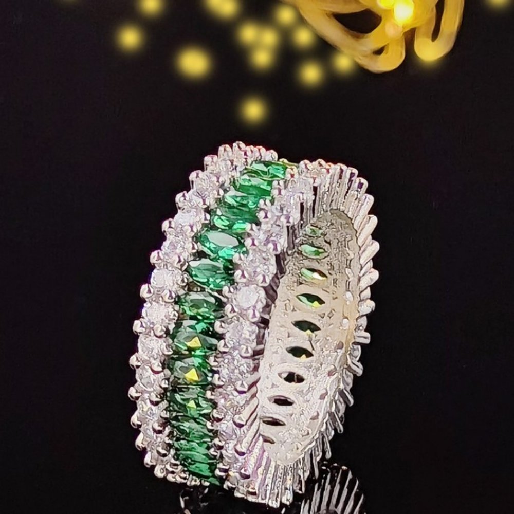 Emerald Green and Sapphire Anniversary Band Ring